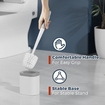 Toilet Brush and Holder Set, Space Saving, White, 1 Pack - color: White