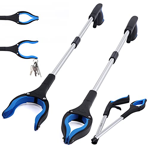 2-Pack Grabber Reacher Tool, 32 Inch Extra Long Steel Foldable Pick Up Stick with Strong Grip Magnetic, 90° Rotating Anti-Slip Jaw, Trash Claw Grabber Tool, Hand Grabber for Reaching, Arm Extension - color: Blue