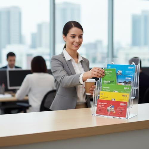 Azar Displays 252376-2PK Four Tier, Four Pocket Letter Brochure File Holder for Flyer, Office Supplies, Paper Document or Magazines, Clear Organizer for Wall and Counter Desktop Stand, 8.5" x 11" (2-Pack) - size: 4 Tier