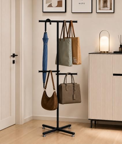 Adjustable Shopping Bag Rack Stand with 360° Rotating Arms, Heavy Duty Tote Bag Display Stand for Retail Store, Boutique, Trade Show, Handbag Display Holder, Black