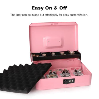Cash Box with Combination Lock & Foam Auto-Pop Coin Tray – Secure Steel Money Box with 4 Upgraded Finger-Safe Bill Clips, Premium Smooth Scratch-Resistant Coating, 11.8", Combo Pink - color: Combo Pink