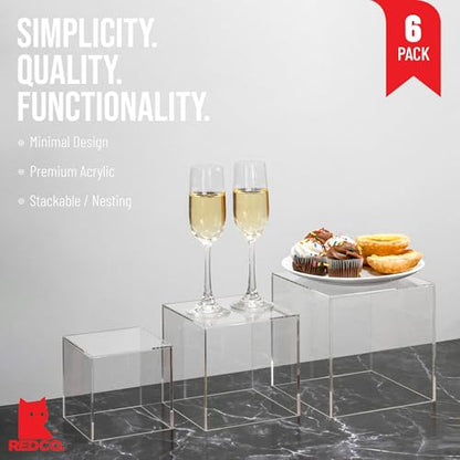 Red Co. Set of 3 Crystal Clear Acrylic Cube Display Nesting Riser Stands with Hollow Bottoms | Transparent - 2-Pack - color: Clear, size: 4",5",6" - 2 Pack