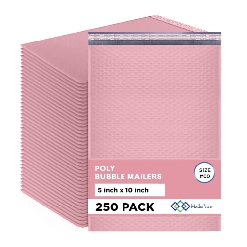 Light Pink Bubble Mailers 5x10, Self Seal Poly Padded Envelopes #00, 250 Pack - color: Light Pink, size: 5"x10" / 250 Pack