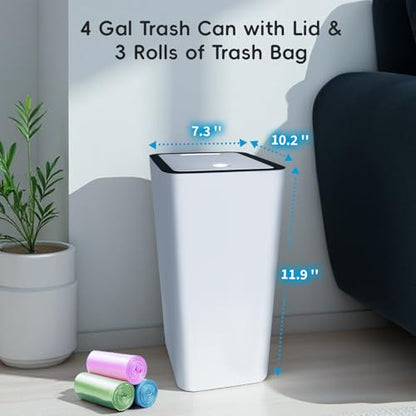 Lysam 4 Gallon Trash Can 3 Packs, Bedroom Trash Can with Lid & Trash Bags - color: White - 3 Packs