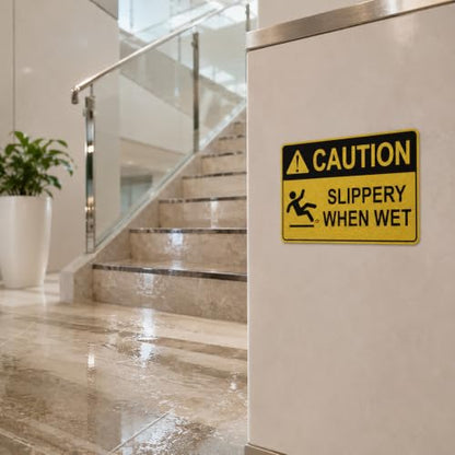 Slippery When Wet Sign, 10 x 7 Inch 2 Pack Caution Wet Floor Vinyl Sticker | Reflective Waterproof Warning Sign Decal, Fade Resistant Safety Sign for Commercial, Office, Warehouse, Restaurant