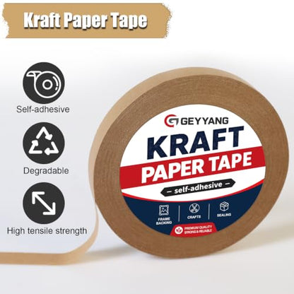 GEYYANG Brown Kraft Tape, 3/5in x 180ft Self Adhesive Frame Backing Tape