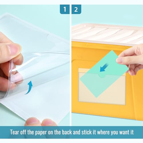 40 Pack 3" x 5" Index Card Pockets with Top Open Self-adhesive Index Card Holders Clear Plastic Labels Holders for Storage Bins, Organizing
