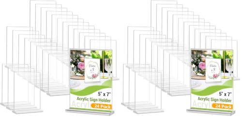 Dynta 48 Pack Acrylic Sign Holder 5x7 Inches Double Sided Picture Frame - size: 5x7 Inches (Pack of 2)