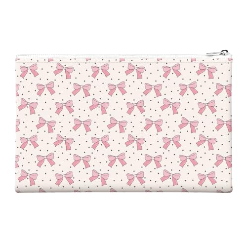 Money Bag with Zipper, Cute PU Leather Cash Bags, Portable Bank Bag Money Pouch for Cash, Coins, Checks, Receipts, Invoices Cosmetics Tools, Deposit Bag for Office Travel, Pink Bow - color: Pink Bow