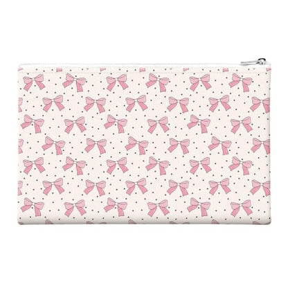 Money Bag with Zipper, Cute PU Leather Cash Bags, Portable Bank Bag Money Pouch for Cash, Coins, Checks, Receipts, Invoices Cosmetics Tools, Deposit Bag for Office Travel, Pink Bow - color: Pink Bow