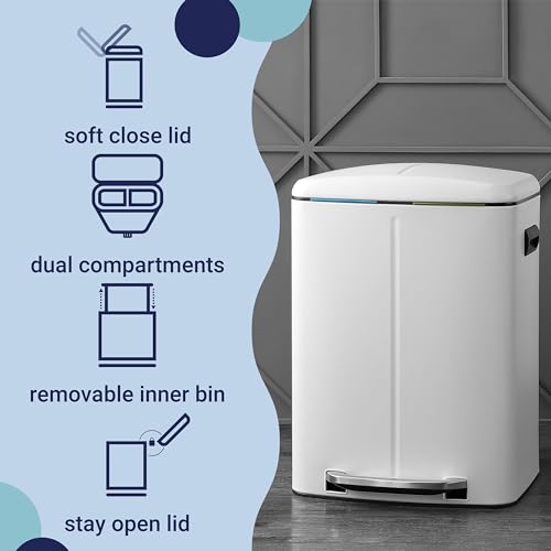 happimess Marco 10.6 Gal Double Bucket Step Trash Can, Cotton White - color: White