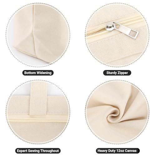 Segarty Canvas Bag with Zipper, 12 Pack 18x15 Blank Canvas Tote Bags for Women, Reusable Bags Aesthetic with Natural Cotton Cloth, Shoulder Strap, Bulk for DIY, Grocery, Beach, Travel，Gift - size: 18"x15"x4.7", style: Beige_12pcs