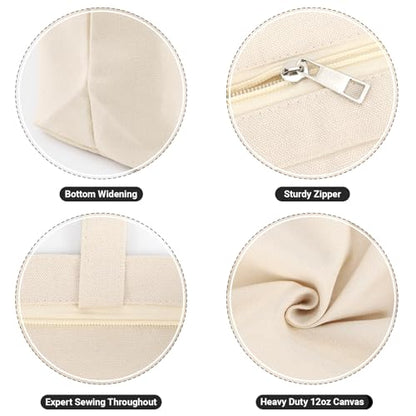 Segarty Canvas Bag with Zipper, 12 Pack 18x15 Blank Canvas Tote Bags for Women, Reusable Bags Aesthetic with Natural Cotton Cloth, Shoulder Strap, Bulk for DIY, Grocery, Beach, Travel，Gift - size: 18"x15"x4.7", style: Beige_12pcs