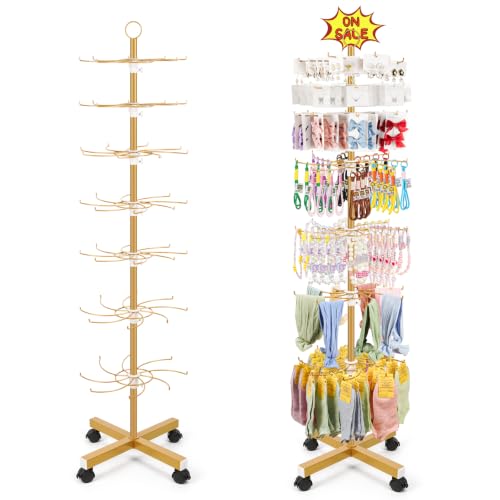 Flenpptly Retail Display Stand, 7-Tier Rotating Display Rack, Gold - color: 7-Tier Gold