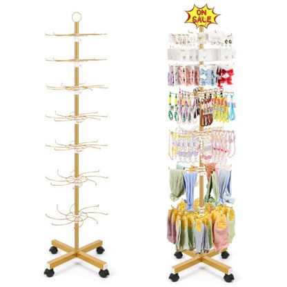 Flenpptly Retail Display Stand, 7-Tier Rotating Display Rack, Gold - color: 7-Tier Gold