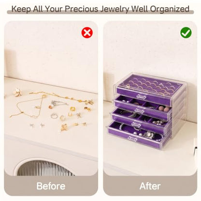 Frebeauty Acrylic Jewelry Box,5-Layer Jewelry Organizer with Drawers - color: Purple