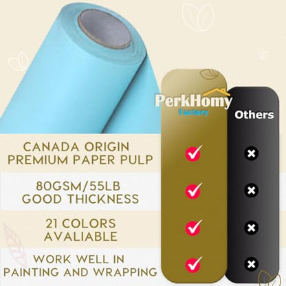 PerkHomy 17.8" x 1,440" (120') Light Blue Kraft Paper Roll for Craft Bulletin Board Paper Art Table Covering Crafting Gift Wrapping Bouquet Packing Parcel 80GSM 55LB (Light Blue, 17.8" x 120') - color: Light Blue, size: 17.8" Width x 120' Length