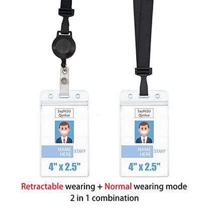 Retractable Safety Breakaway Lanyard with ID Holder, Dual Independent Waterproof Zip Card Holder, Safety Fastener and Adjustable Clasp [2 in 1 Wearing Combination] (Black 5 Pack (Vertical)) - color: Black 5 Pack (Vertical)