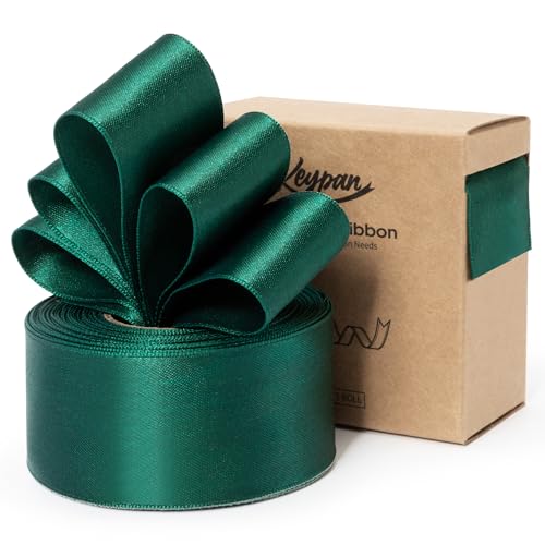 Keypan Green Satin Ribbon Double-Faced Wired 1-1/2 Inch x 10 Yards - color: Green, size: 1-1/2"