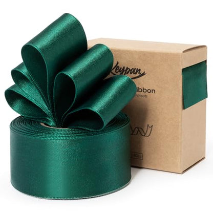 Keypan Green Satin Ribbon Double-Faced Wired 1-1/2 Inch x 10 Yards - color: Green, size: 1-1/2"