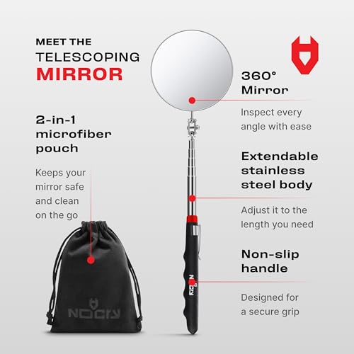 NoCry Heavy Duty Telescoping Inspection Mirror — 3.23 Inch Round Mirror - style: Telescoping Inspection Mirror