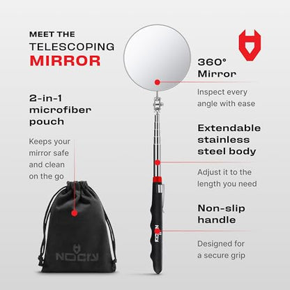 NoCry Heavy Duty Telescoping Inspection Mirror — 3.23 Inch Round Mirror - style: Telescoping Inspection Mirror