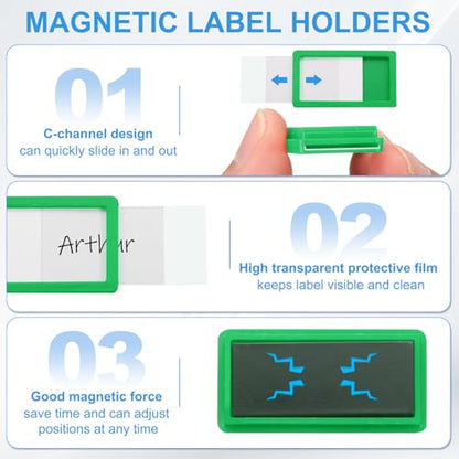 uxcell 20 Pcs Magnetic Label Holders, 1.6 x 0.8 Inch Data Card Holder with Paper Cards and Protective Films for Shelf White Board Toolbox Metal Wall Cabinet Drawer, Green - color: Green, size: 1.6 x 0.8 Inch