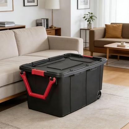 40-gallon wheeled plastic storage boxes with handles, black, 2-pack