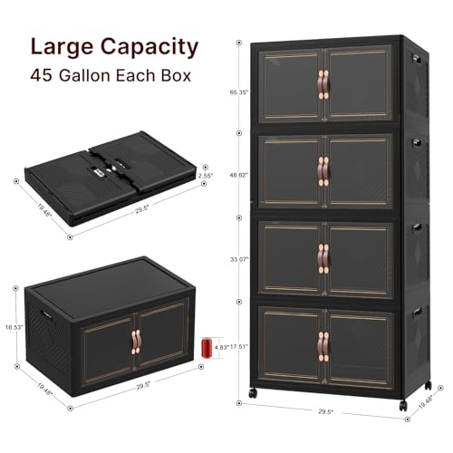 1288QT Extra Large Stackable Storage Bins with Lids & Wheels - color: Black-80Gal, size: 4Pack with 1 top lid