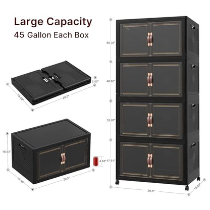 1288QT Extra Large Stackable Storage Bins with Lids & Wheels - color: Black-80Gal, size: 4Pack with 1 top lid