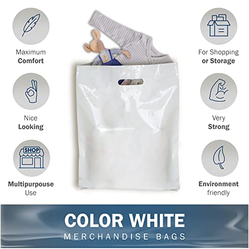 12x18 White Plastic Bags, Medium, Glossy Finish, 2 Mil Thick, 100 Pack