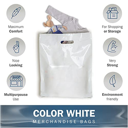 12x18 White Plastic Bags, Medium, Glossy Finish, 2 Mil Thick, 100 Pack