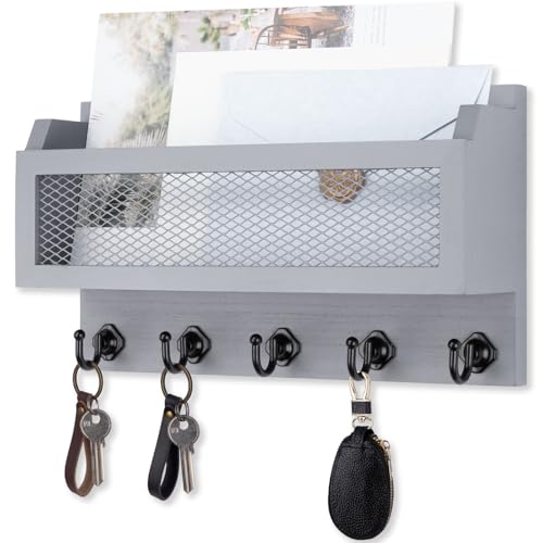 Nekon Mail and Key Holder for Wall Decorative, 11 Inch Mail Holder, Gray - color: Gray