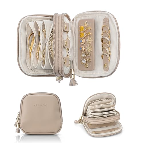VLANDO 2-Layer Travel Jewelry Case for Necklaces,Rings,Earrings - color: Toffee