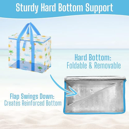 VENO 2 Pack Insulated Grocery Bags, Hard Bottom, Tropical Island - color: Tropical Island, size: 15.7"W x 12.6"H x 8.7"D - 2 Pack