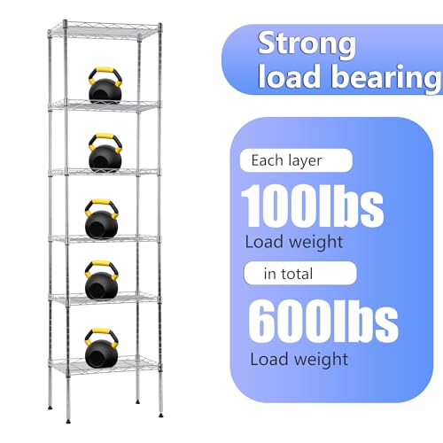BestOffice | 6-Tier Wire Shelf | 17" x 12" x 64" | Chrome - color: Chrome, size: 17"D x 12"W x 64"H