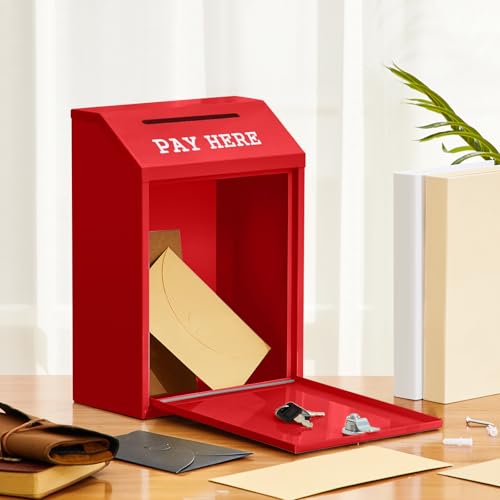 Yaocom Metal Money Cash Box,Red,11.8 x 8.6 x 4.7 Inch - color: Red, size: 11.8 x 8.6 x 4.7 Inch