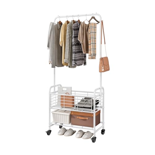 SUOERNUO Laundry Cart with Basket Hanging Rack Sorter with Wheels Shelf - color: White
