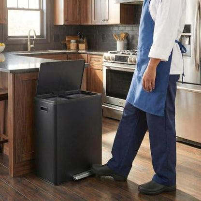 GarveeHome 60L/16Gal Dual Step Trash Can Stainless Steel Soft Close - color: Black