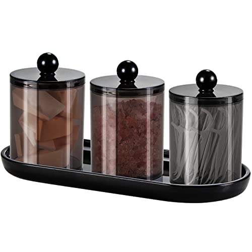 SheeChung 3 PCS Qtip Holder Bathroom Set with Tray, Acrylic Apothecary Jars - color: Black