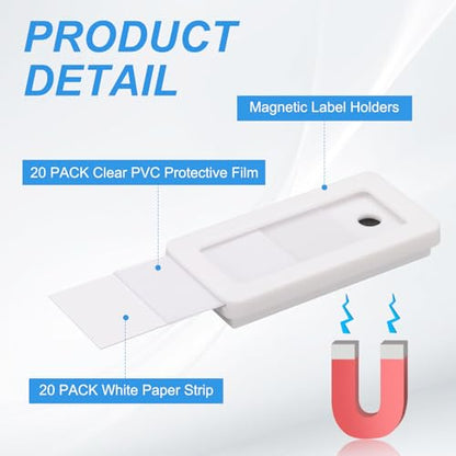 uxcell 20 Pcs Magnetic Label Holders, 1.6 x 0.8 Inch Data Card Holder with Paper Cards and Protective Films for Shelf White Board Toolbox Metal Wall Cabinet Drawer, White - color: White, size: 1.6 x 0.8 Inch
