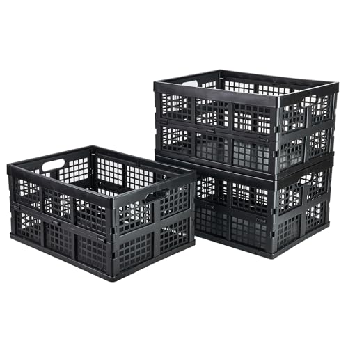 Aebeky 3-Pack Plastic Collapsible Storage Crates-30L,Foldable Plastic Crates for Storage (Black) - color: Black