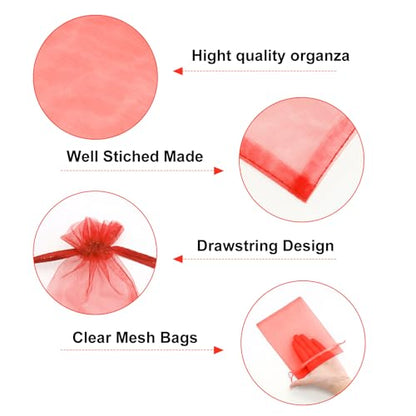 G2PLUS 25PCS Red Organza Bags, 5x7 in Sheer Jewelry Pouches - color: Red