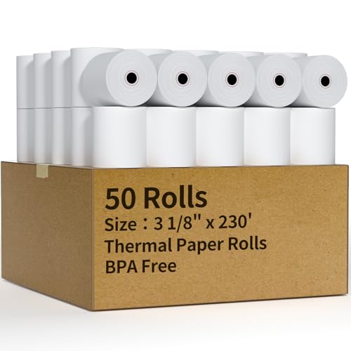 (50 Rolls) 3 1/8" x 230' Thermal Receipt Paper Rolls - size: 3 1/8" x 230', style: 50 Rolls
