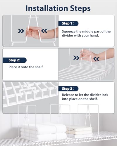 Supforce 4 Pack Wire Shelf Dividers for Closet, 12 x 12in, Bright White - color: Bright White