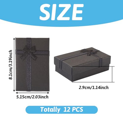Craftdady 12pcs Jewelry Gift Boxes Black Necklace Earring Ring Pendants Empty Jewelry Boxes Small Paper Gift Boxes With Lids Bowknot for Christmas Jewelry Display Holder Organizer - color: Black-3.19" x 2.03" x 1.14"