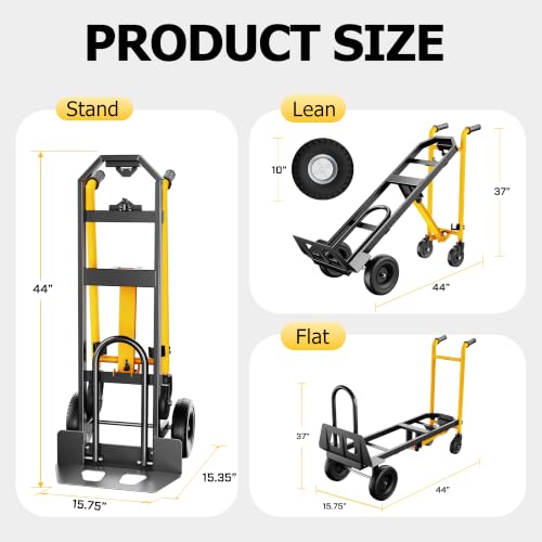 4 in 1 Folding Hand Truck, 1000lbs Capacity Dolly Cart Industrial Convertible Heavy Duty with Retractable Handle and 4 Rubber Wheels, Collapsible Cart for Moving Home, Office, Warehouse - color: Black-1000