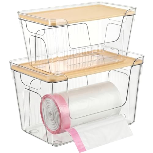CANTAMI Plastic Trash Bag Dispenser with Lids, Stackable, 2Pack, 1XL+1S