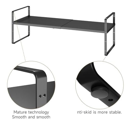 16.5~27.1" Expandable Shelf，1Pack 10.2" Wide Adjustable Height Cabinet Shelves，Black - color: Black, size: 1Pcs // 10.2''W