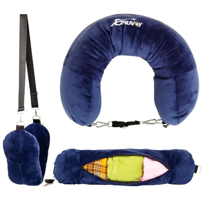 Travel Neck Pillow Stuffable with Clothes, Stuffable Travel Pillow - color: Navy Blue